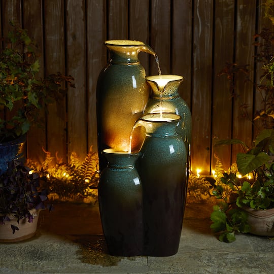 Glitzhome® 30.75" 4-Tier LED Reactive Glaze Ceramic Vase Outdoor Floor Fountain